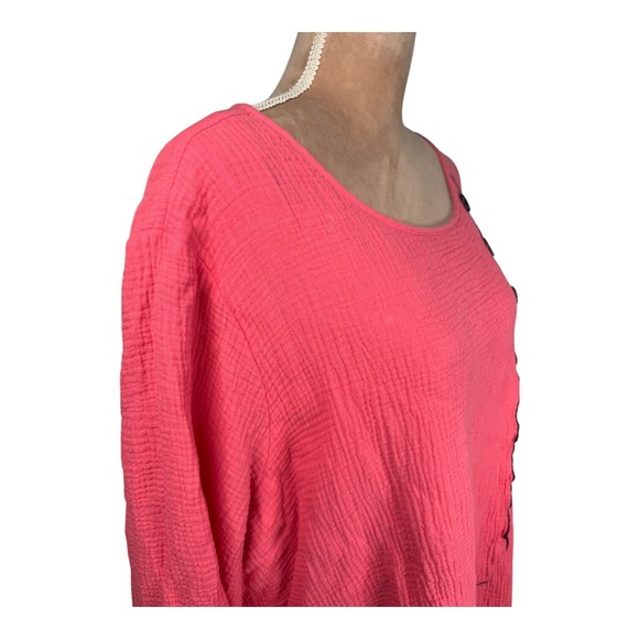 Ali Miles Womens 3X Tunic Top Pink Black Trim Gauzy Spring Summer Lagenlook - Picture 5 of 16